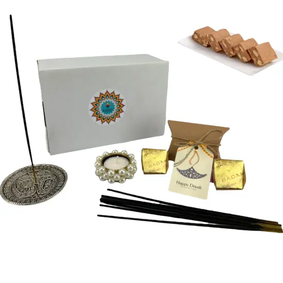 Personalized Diwali Gifts Hamper Indian Festival Om Incense Stick Holder Candle Holder Custom Gift Boxes Sweets for Employees Friends Family & Relatives - Deepawali Return Gifts Items {4}