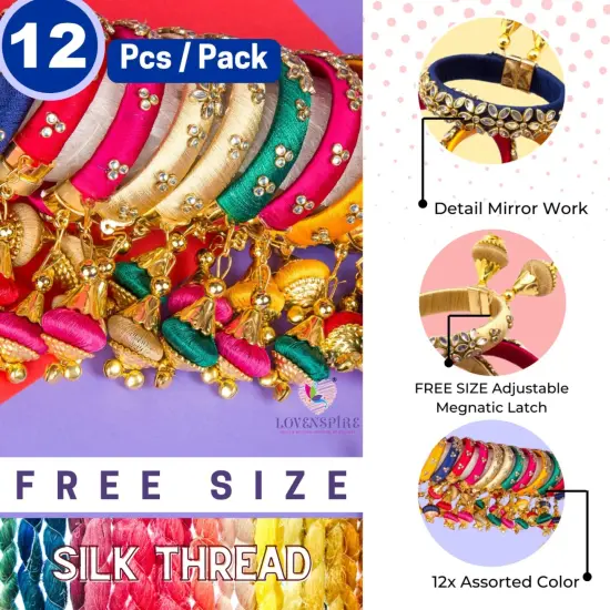 Silk Thread Bangles Designer Kundan Bangle Bracelet Set for Women Ethnic Handmade Beautiful and Stylish Assorted Kangan with Latkan Free Size Fashion Jewelry for Indian Wedding {7}