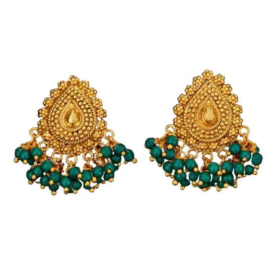 Indian Jhumka Earrings for Women - Indian Jhumki Chandelier Small Tops Earring in Golden Tone Beaded Bollywood Style Dangle Earring Jewelry for Bride | Birthday Gift for Her Green Pearl {1}
