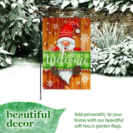G128 Combo Pack: Garden Flag Stand 36x16IN & Garden Flag Christmas Welcome Gnome Printed 12x18IN Double Sided {6}