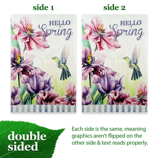 G128 Hello Spring Hummingbird Flowers Garden Flag 12x18 In Double Sided Spring Yard Garden Lawn Decoration {3}