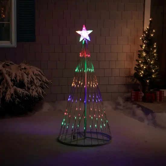 Northlight LED Lighted Outdoor Multi-Function Christmas Cone Tree - 4' - Multi-Color White {4}