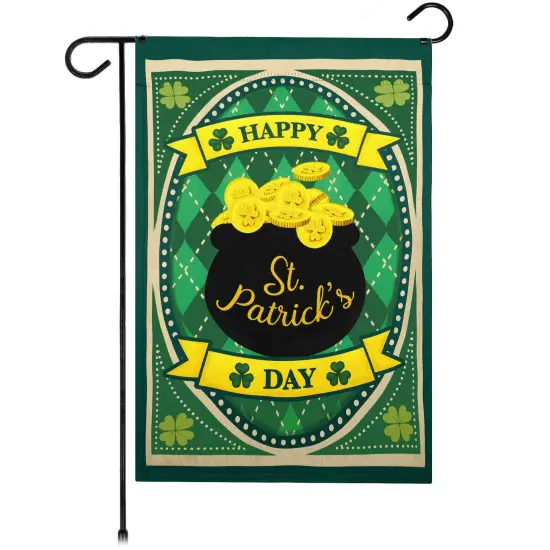 G128 Happy St. Patrick&rsquo;s Day Pot Gold Garden Flag 12x18 In Double Sided St. Patrick's Day Yard Garden Lawn Decoration {1}