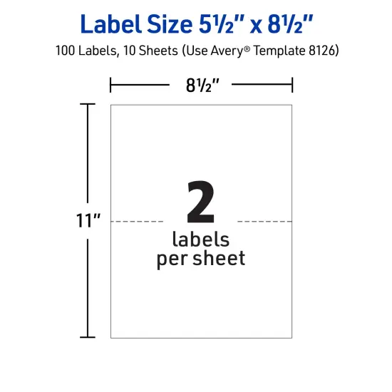 Avery Printable Shipping Labels, 5.5" x 8.5" Customizable Stickers, White, 100 Blank Mailing Labels Total, Great for Mailing, Shipping, Organizing, and More (2-Pack of 8126) {5}