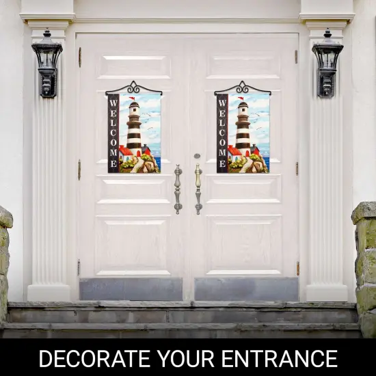 G128 Combo Pack Garden Flag Hanger 14IN & Garden Flag Welcome Lighthouse Beach Printed 12x18IN Double Sided {6}