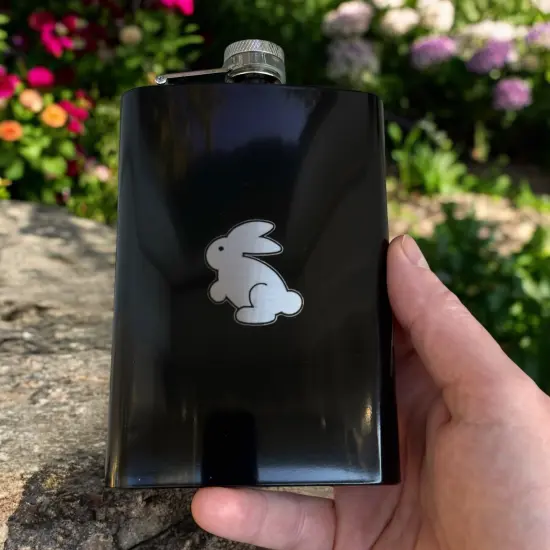 8oz BLACK Follow the White Rabbit Flask {5}