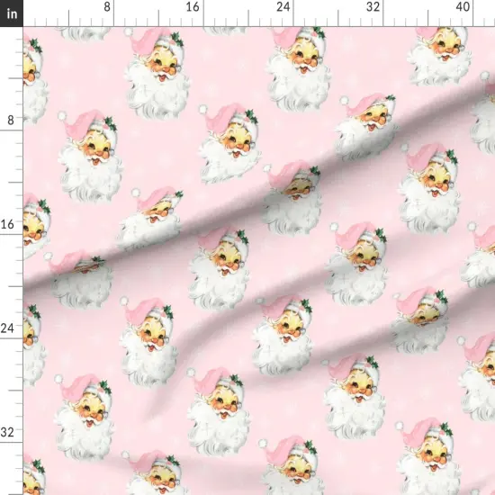 Various Fabrics by the Yard or Fat Quarter Pink Retro Santa Large Snowflakes Snow Holly Candy Christmas Vintage Custom Printed Fabric by Spoonflower 13805124 {1}