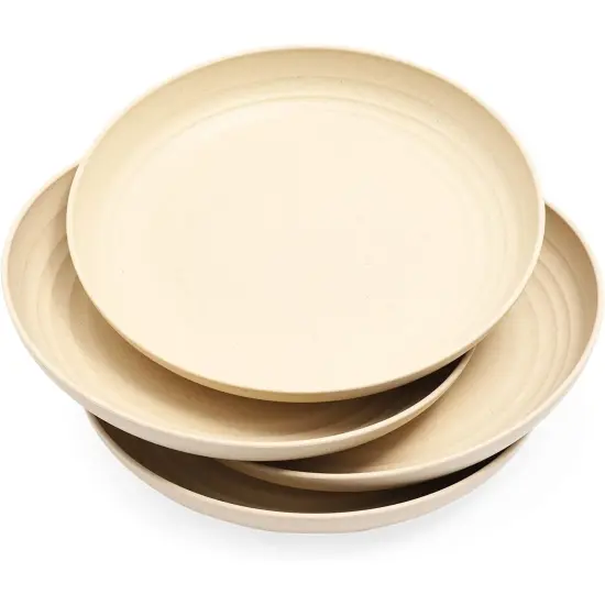 6-Pack Wheat Straw Plates 8.75" Unbreakable Dishwasher & Microwave Safe Eco-Friendly Tableware, Beige Brown {4}