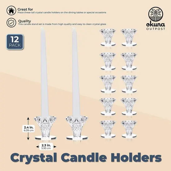 Okuna Outpost Set of 12 Glass Candlestick Holders- Small Taper Candle Holders for Wedding, Table Centerpieces, Home and Party D&eacute;cor (2.4 x 2.4 x 2.3 inches) Clear {2}