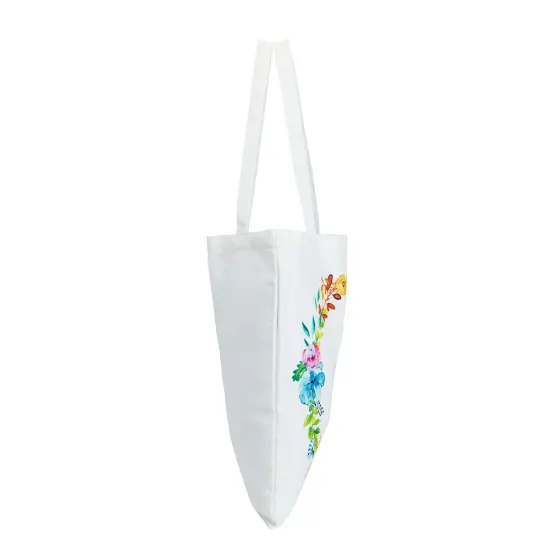 Set of 2 Reusable Monogram Letter D Personalized Canvas Tote Bags for Women, Floral Design (29 Inches) White {7}