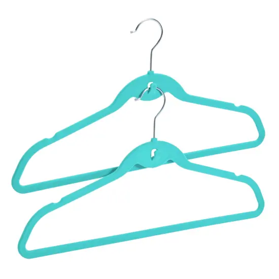 50 Pack Non Slip Velvet Clothes Hangers with Cascading Hooks Space Saving for Kids, Teens, and Adult's Shirts, Coats, Pants, Suits, and Dresses (Teal, 17.5 Inches) Blue {7}