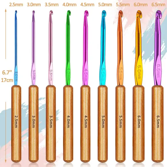 Bamboo Crochet Hooks Comfort Grip, 6.7" Crochet Kit Longer Aluminum Shaft Crochet Needles for Crocheting, Ergonomic Knitting Hooks Set for Crochet Yarn Craft, Premium Knitting Crochet Supplies {1}