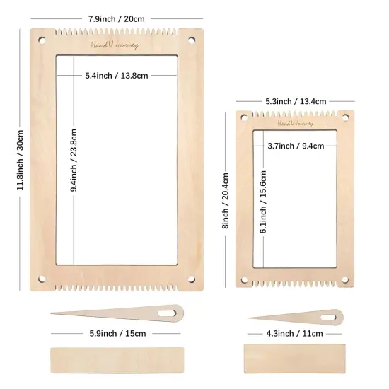 HAND U JOURNEY Rectangle Weaving Loom Kit 7.9''x11.8'' and 5.3''x7.8'', 2 Set with Weaving Tools and 16 Pages Instruction Book-Size M {6}