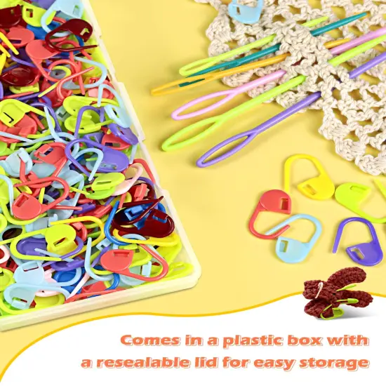 300pcs FIVEIZERO Stitch Markers with 6 pieces of large blunt sewing needles,colorful knitting markers,plastic crochet hook clip,bulk Crochet hook markers for knitting stitch locking clip crochet hooks {3}