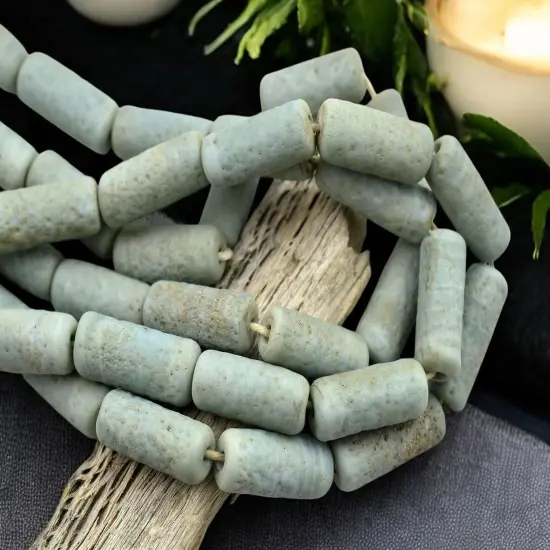 10x25mm Matte Pale Turquoise Pompeii Tube Beads (18" Strand) - Indonesian Glass Beads {1}