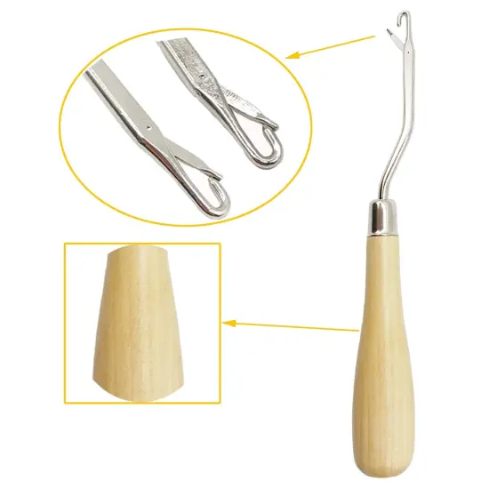 ROYHOO 10PCS Wooden Bent Latch Hook Tool Knitting Tool Needle Hook with Wood Handle for Crafts Carpet {4}