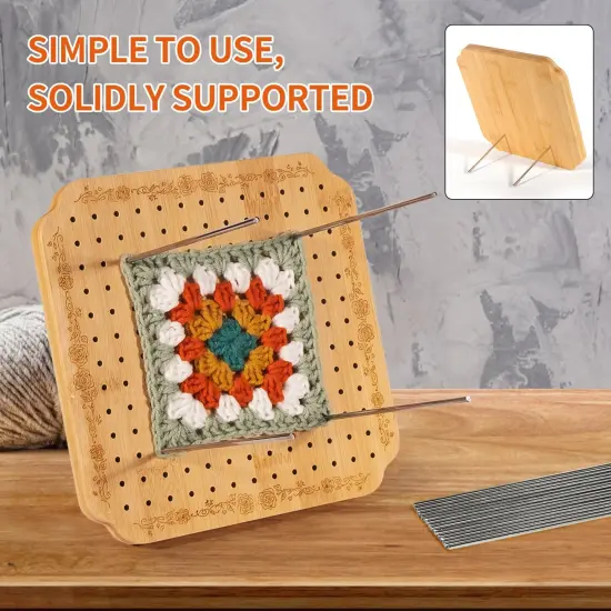 7.6 in Blocking Boards for Crochet Projects with Rose Pattern, Crochet Blocking Board with Pegs, Granny Square Blocking Board with 20 Stainless Steel Pegs, Bamboo {6}