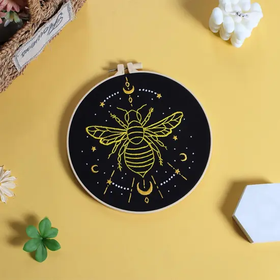 3 Sets Tarot Embroidery Kits for Beginners,Cross Stitch Kit for Adults,Crewel Starters Needlepoint with Moon, Butterfly, Bee and Moth Pattern and Tool {4}