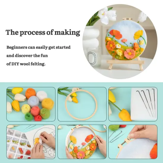 Mayboos Needle Felt Starter Set, Includes Wool Bag, Felting Needles, Foam Pad, Felt Cloth & Instructions, Pastoral Style Kit for Home Decoration {2}