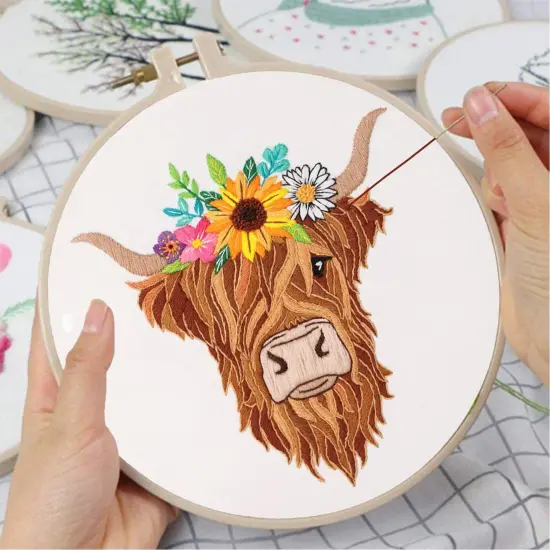 Animal Embroidery Kits for Beginners with Highland Cow Pattern,Adults Starter Cross Stitch Kit DIY Needlepoint {5}