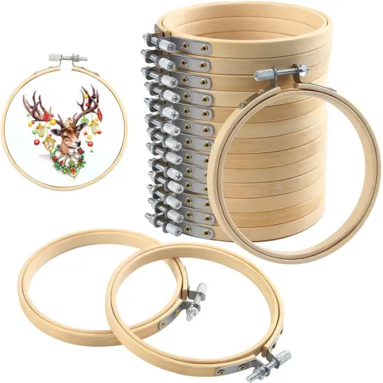 FEBSNOW 16 Pieces 4 Inch Embroidery Hoops Adjustable Natural Material Circle Cross Stitch Hoop Ring Bulk Wooden Round Embroidery Hoop for Art Craft Handy Sewing and Christmas Decoration {1}