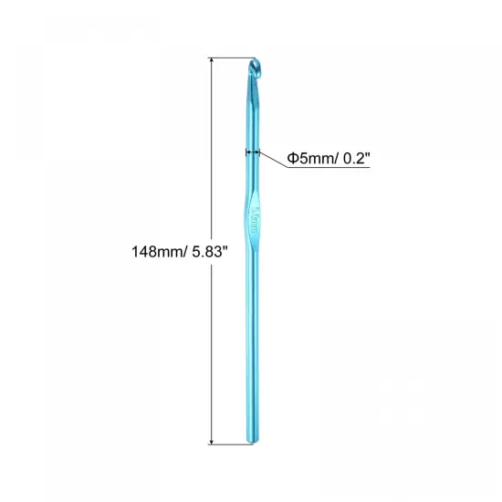 Aluminum Crochet Hook 5mm US Size H (Size 8) Knitting Needles for DIY Craft Yarn Blue 6Pcs {5}