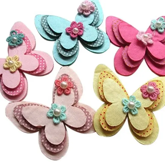 Chenkou Craft 15pcs New Padded Felt Butterfly Satin Ribbon Flowers Beads Appliques Wedding A454 (Multi-Color) {1}