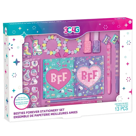3C4G: Besties&nbsp;Forever Stationery Set - 13pc Matching BFF Set, Journals-Stickers-Bracelets-Keychains-Nail Polish, Three Cheers For Girls, Kids Ages 8+ {1}