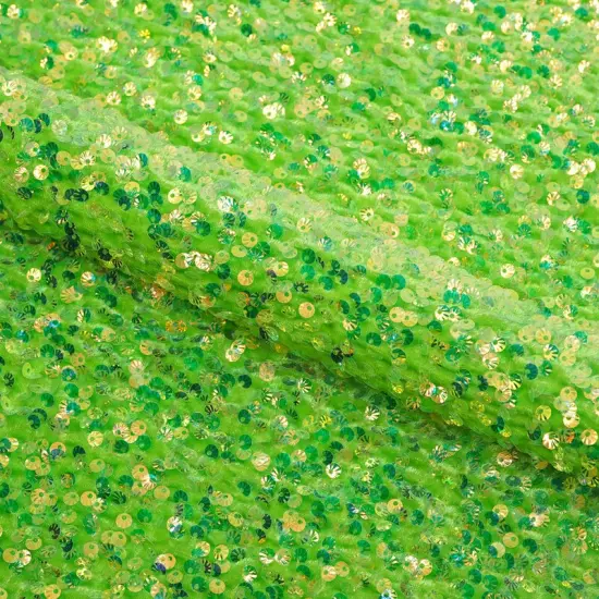 Sanibel Seashell Stretch Velvet Sequin Fabric Hot Lime/Irid {1}