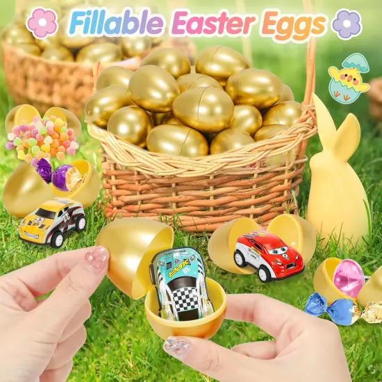 Fillable Easter Eggs 50Pcs Plastic Golden Eggs for Easter Basket Stuffers,Easter Gifts for Kids Party Favors Pinata Candy Goodie Bags Treasure Box Toys Fillers Easter Egg Hunt Games Decorations {5}