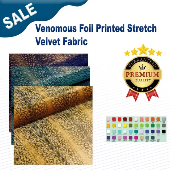 Venomous Foil Printed Stretch Velvet Fabric Turquoise {2}
