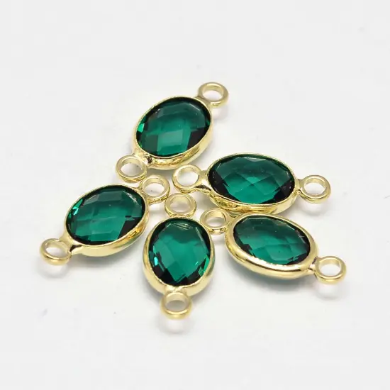 15x7mm Gold Plated Brass Surrounded Glass Connectors - Choose Your Color - 10pcs Blue Aqua (2970) {6}