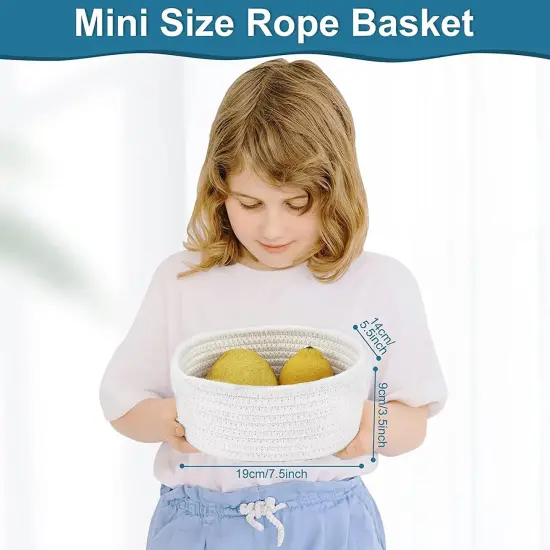 【2 Pack】Small Storage Baskets, Natural Cotton Rope Woven Baskets for Organizing, Tiny Oval Storage Easter Baskets, Small Basket, Cat Dog Toy Baskets, Bathroom Organization Bin {2}