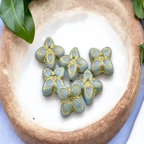 *10* 17mm Bronze Washed Matte Sky Blue 4 Petal Lily Flower Beads {3}