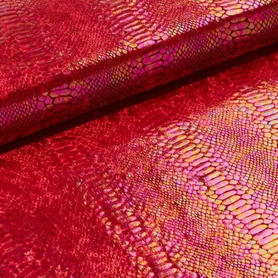 1 Yard Anaconda Foil Printed Stretch Velvet Fabric 58/60" Width Red {1}