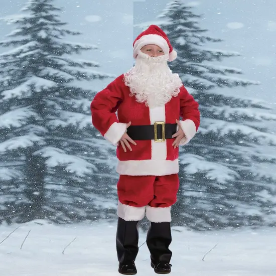 Childs Plush Santa Suit Red and White Costume with Beard Hat and Boot Tops {6}