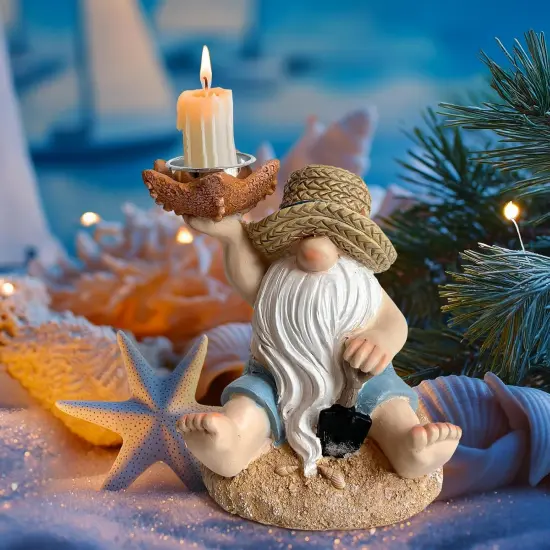 Beach Theme Bathroom Gnome Statue - Coastal Christmas Decor - Coastal Holiday Birthday Gift Ideas, Garden Gnomes Outdoor, Beach Christmas Decorations {2}