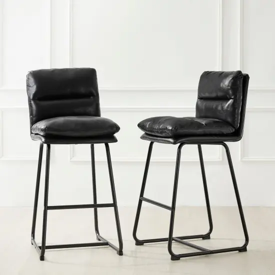 Set of 2/4 Modern Thick Leatherette Bar Stool with Metal Legs {5}
