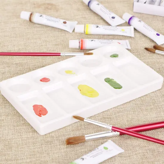 10 Wells White Rectangle Ceramic Artist Paint Palette, Porcelain Watercolor Palette, Ceramic Mixing Tray for Watercolor Gouache Painting, 7.6 inch {1}