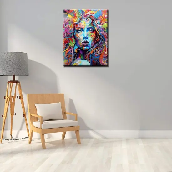 Graffiti Women Portrait Paint by Numbers Kits 16x20 inch Canvas DIY Oil Painting for Kids, Students, Adults Beginner with Brushes and Acrylic Pigment Blue Face Abstract Colorful Woman(without Frame) {3}