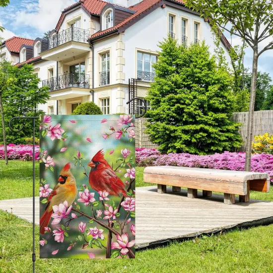 Spring Cardinal Garden Flag Spring Summer Magnolia Flower Garden Flags 12x18 Inch Double Sided Burlap Red Bird House Welcome Flag for Seasonal Farmhouse Yard Outdoor Decor {1}