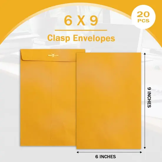 6x9 Clasp Envelopes - 20 Pack, Brown Yellow Manila Envelopes 6x9, 100GSM Heavy Kraft Paper, for Mailing {2}