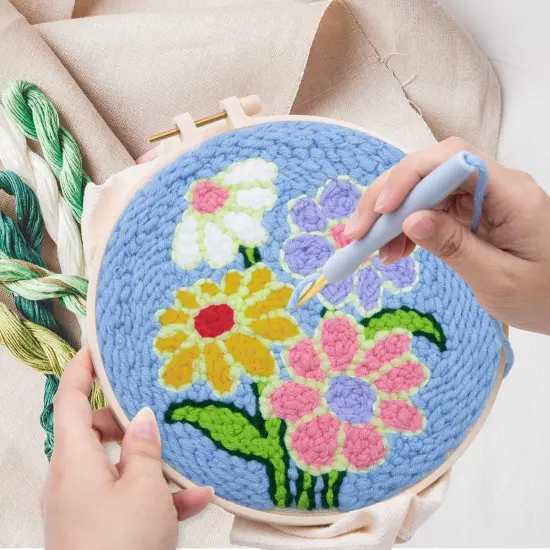 Embroidery Starter Kits for Adults,Rug Tool Cross Stitch Including Handle Pen,Cloth,Hoop,Threads and Instruction-Daisy Flower Pattern {5}