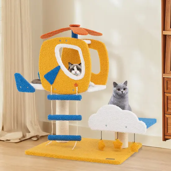 Modern Aviation-Themed Cat Tree Tower with 2 Spacious Perches and Helicopter-Shaped Platform {3}