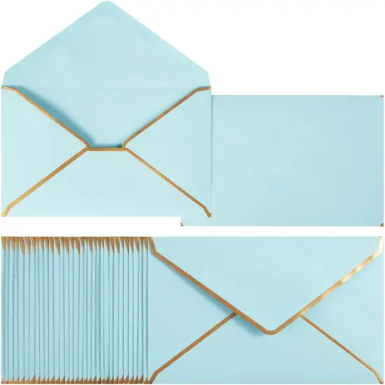 50 Pack A7 Envelopes Light Blue 5 x 7 Self-Adhesive V Flap Envelopes with Gold Border for Office, Greeting Card, Wedding, Graduation, Baby Shower, Parties, Invitations (Light Blue, 5x7) {1}