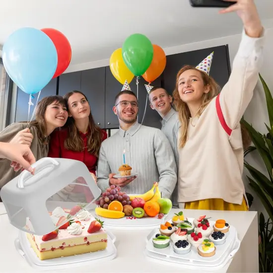 Cake Carrier with Lid, White Square Cake Holder Cupcake Container for 12 Cupcakes 2 in 1 Portable Dessert Container for Cake Pie Muffin Cobbler {5}