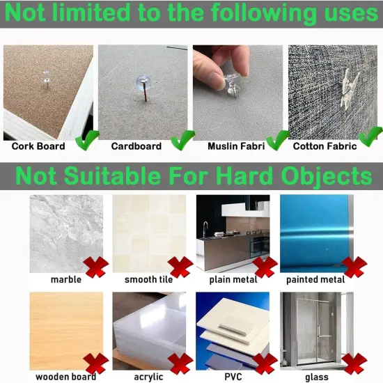 Clear Push Pins Set，200PCs Push Pins Clips Transparent Thumb Tacks Push Pins Hooks Decorative for Cork Board Wall Map Bulletin Boards(5 Styles,Clear) {5}