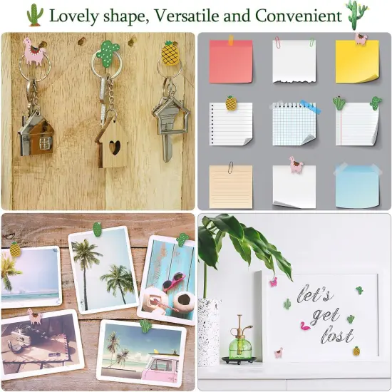 30 Pieces Decorative Push Pins Set Tropical Wooden Push Pins Thumbtacks Cute Cactus Llama Flamingo Alpaca Leaf Thumb Tacks for Cork Board Photos Wall Home Office School Supplies, 15 Styles {5}