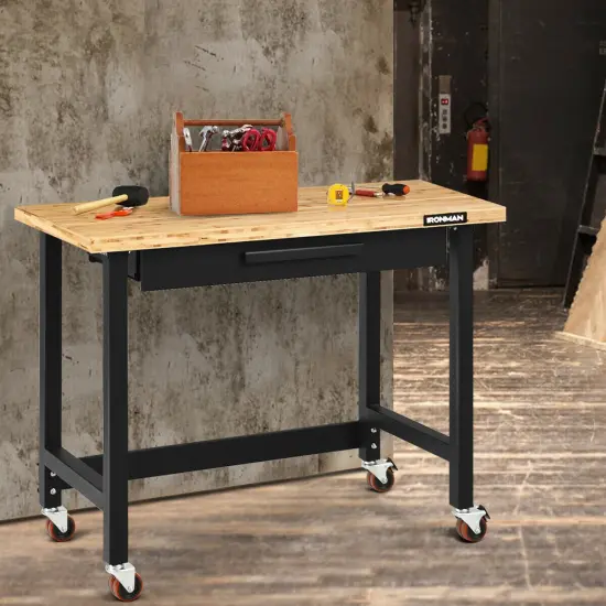 48-inch Wicker and Iron Workbench with 500 lbs Capacity and Smooth-Rolling Wheels {2}