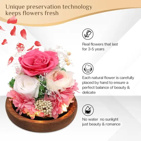 Preserved Flowers,Rose in Glass Dome with LED Light, Gifts for Her, Women, Mom,Grandma,Girlfriend, Wife- Style4 {3}
